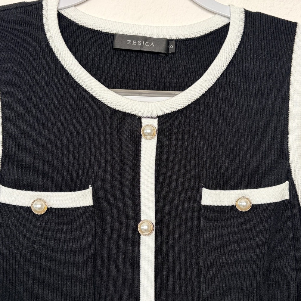 ZESICA Sleeveless Knit‎ Mini Dress S Black White